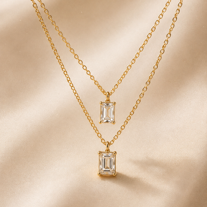 Milan Double Emerald-Cut Pendant Necklace